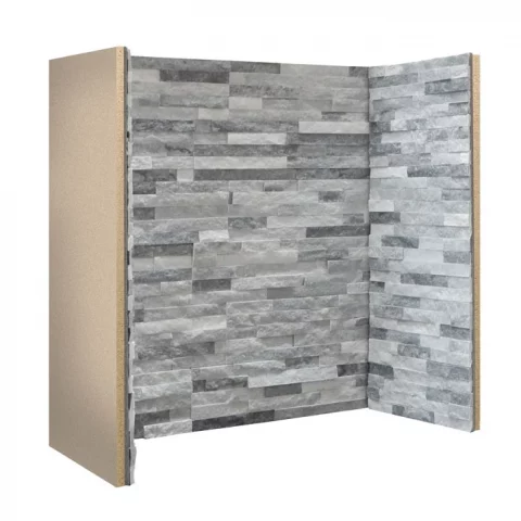 Staggered Grey White Slate fireplace chamber