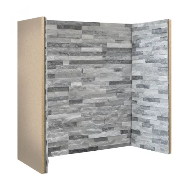 Staggered Grey White Slate fireplace chamber